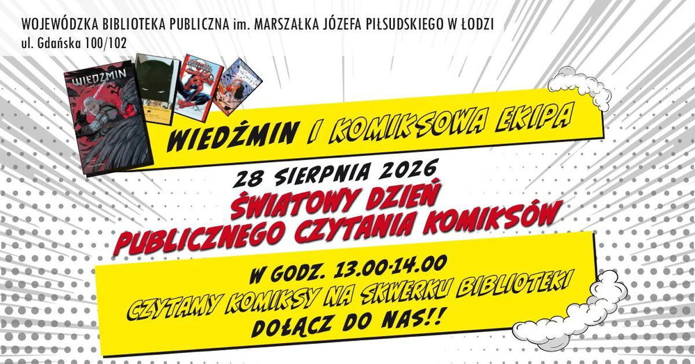 zdjęcie: Wiedźmin i komiksowa ekipa - czytamy komiksy na skwerku biblioteki / fot. nadesłane