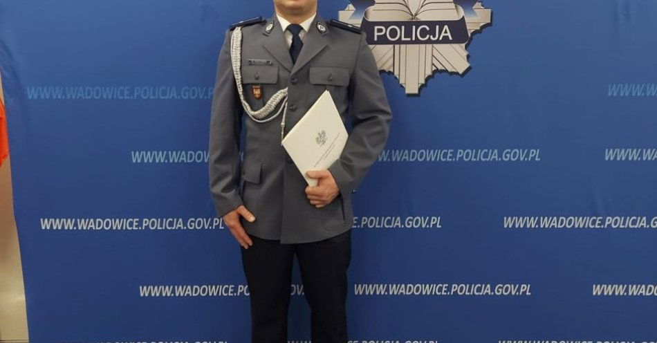 zdjęcie: Mł. asp. Wojciech Binkowski w plebiscycie Super Dzielnicowy 2026 / fot. KMP w Wadowicach
