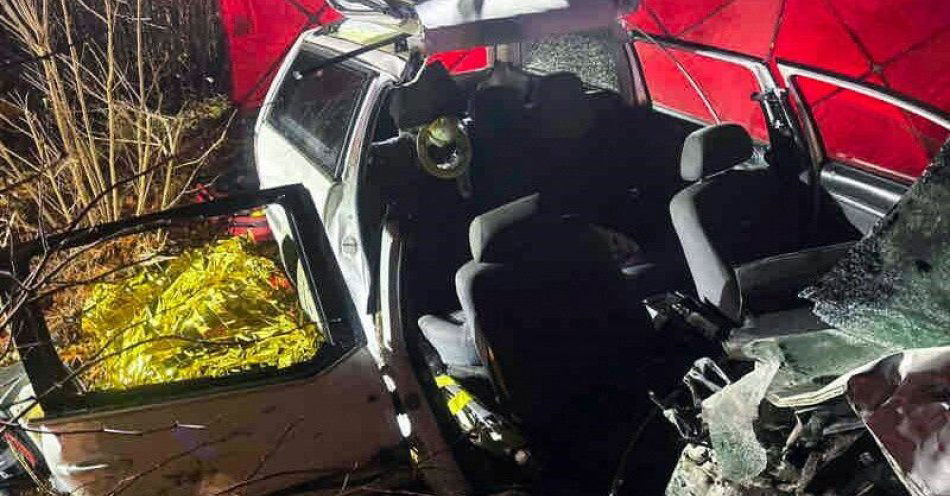 zdjęcie: W niedzielę Światowy Dzień Pamięci Ofiar Wypadków Drogowych. Na polskich drogach ginie średnio pięć osób dziennie / Kurowo, 11.11.2025. Tragiczny wypadek w Kurowie, 11 bm. Kierujący samochodem bez uprawnień 17-latek uderzył w drzewo. Śmierć na miejscu poniosły dwie pasażerki pojazdu. (ad) PAP/KP PSP Wejherowo