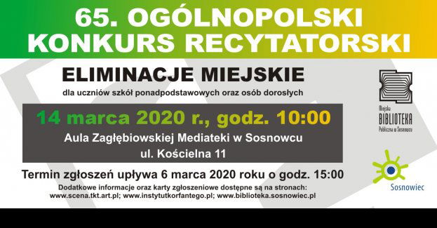 Eliminacje miejskie do 65. Ogólnopolskiego Konkursu Recytatorskiego w Zagłębiowskiej Mediatece 2020.