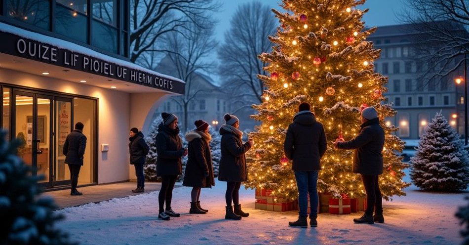 zdjęcie: Choinka pełna odblasków przed komendą w Szczecinku / TM/ przykładowa ilustracja