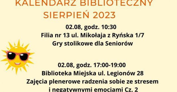 Kalendarz biblioteczny sierpień 2023