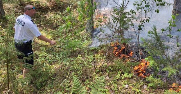 Policjanci gasili pożar lasu