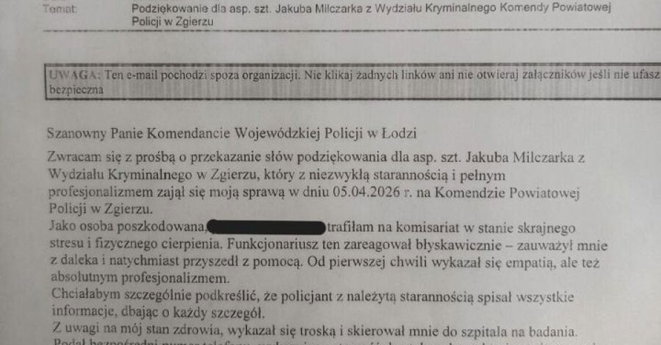 zdjęcie: Za empatię i profesjonalizm zgierski policjant doceniony / fot. KPP w Zgierzu