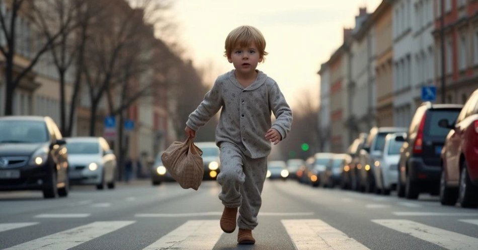 zdjęcie: Dwulatek w piżamie przebiegł przez ruchliwą ulicę / TM/ przykładowa ilustracja