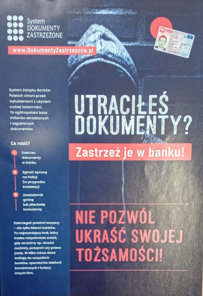 zdjęcie: Utraciłeś dokumenty? Zastrzeż je w banku i chroń swoją tożsamość / fot. KPP w Łobzie