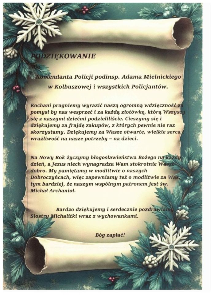 zdjęcie: Podziękowania dla policji z Kolbuszowej za przedświąteczną pomoc / fot. KPP w Kolbuszowej