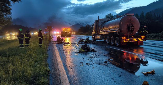 Po kolizji ciężarówek zablokowana DK92b w pobliżu Wilkowa