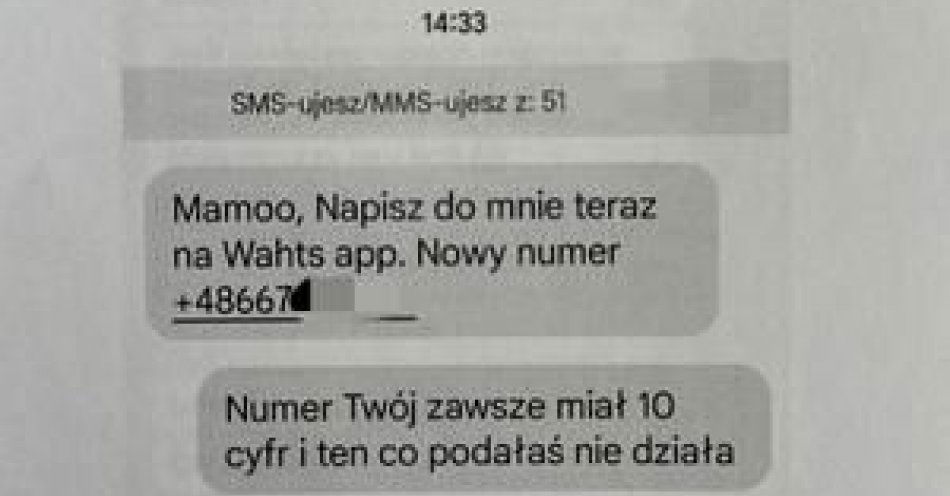 zdjęcie: Oszuści mają kolejny sposób. Uczmy się na cudzy błędach. Wiadomości do mamy – przeczytaj i zapamiętaj jak wygląda kontakt z oszustami / fot. KPP w Bolesławcu