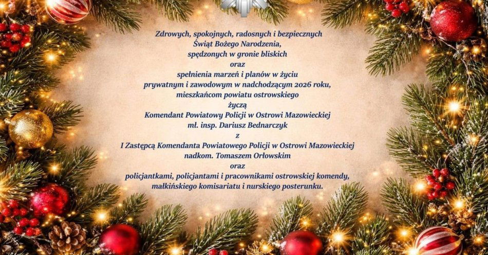 zdjęcie: Komendant składa życzenia świąteczne i noworoczne / fot. KPP w Ostrowi Mazowieckiej