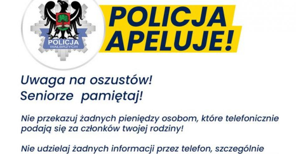 zdjęcie: Zadzwonił i podał się za policjanta. W porę zareagowała rodzina 87-letniej wałbrzyszanki / fot. KMP w Wałbrzychu