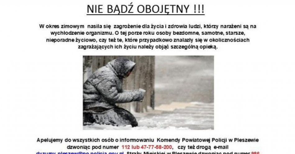 zdjęcie: Możesz pomóc bezdomnym dzięki krajowej mapie zagrożeń bezpieczeństwa! / fot. KPP Pleszew