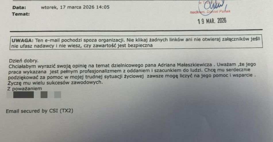 zdjęcie: Wdzięczność dla dzielnicowego za pomoc w trudnej chwili / fot. KPP w Trzebnicy