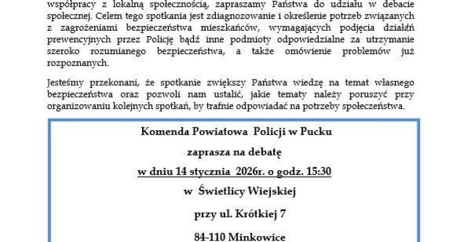 zdjęcie: Minkowice zapraszają na debatę o bezpieczeństwie z policją / fot. KPP w Pucku