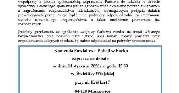 Minkowice zapraszają na debatę o bezpieczeństwie z policją