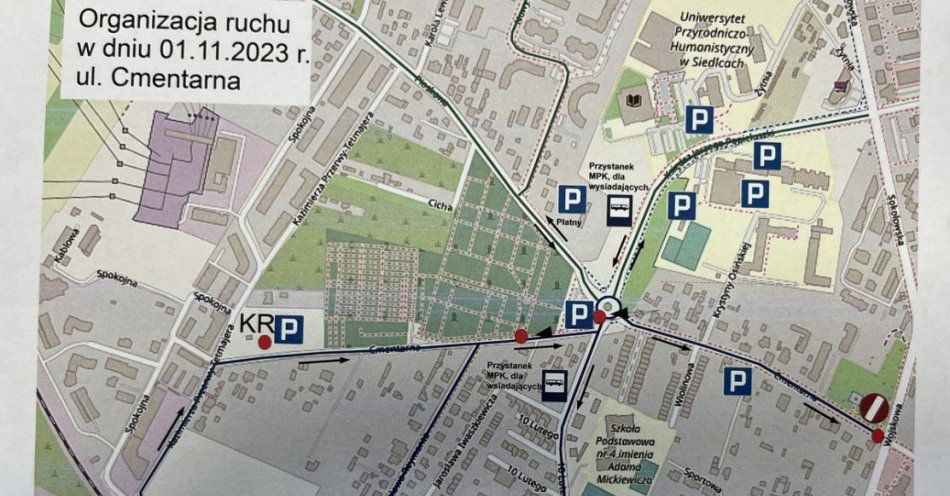 zdjęcie: Organizacja ruchu w rejonie cmentarzy w Siedlcach w Dniu Wszystkich Świętych / fot. KMP w Siedlcach
