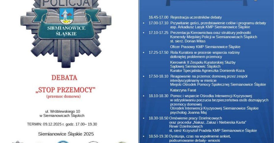 zdjęcie: Stop przemocy Debata o pomocy dla ofiar przemocy domowej / fot. KMP w Siemianowicach Śląskich plakat debata