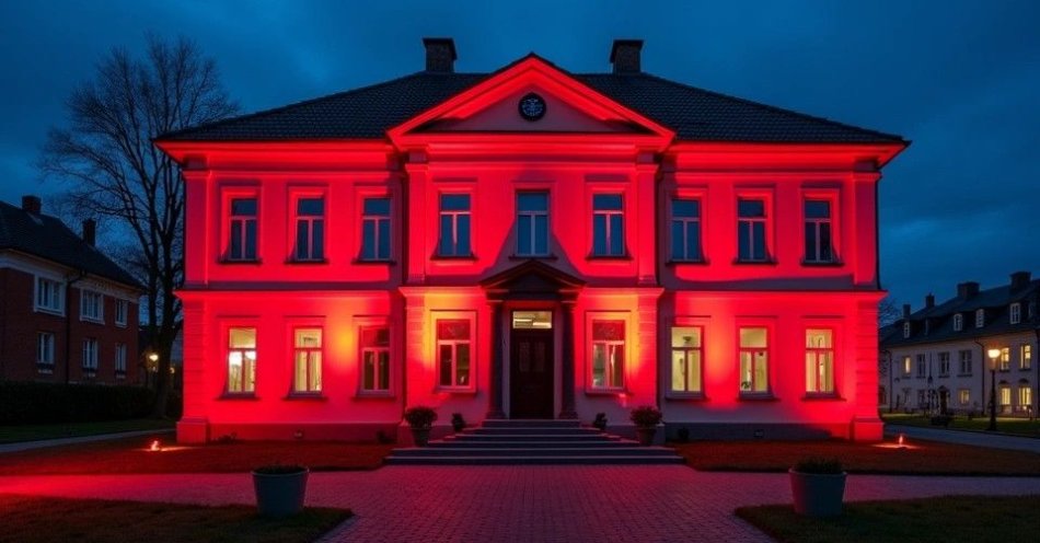 zdjęcie: Komenda oświetlona na czerwono dla akcji Dzieciństwo bez przemocy / TM/ przykładowa ilustracja