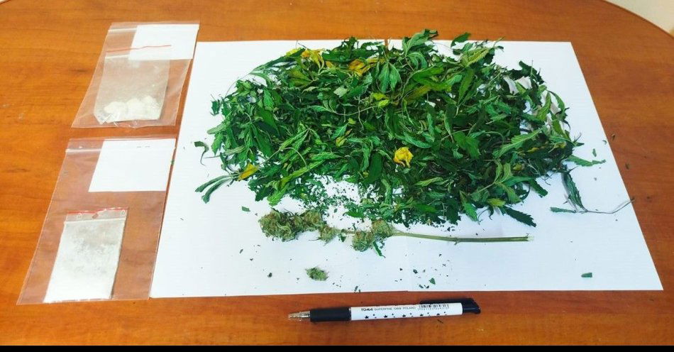 zdjęcie: W mieszkaniu ukrył narkotyki i hodował konopie w szafie / fot. KPP Złotów Zabezpieczone narkotyki w postaci marihuany i amfetaminy wyłożone na stole