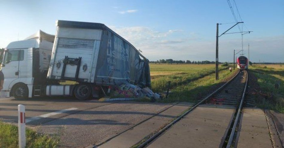 zdjęcie: Zderzenie ciężarówki z pociągiem / fot. KPP w Łowiczu