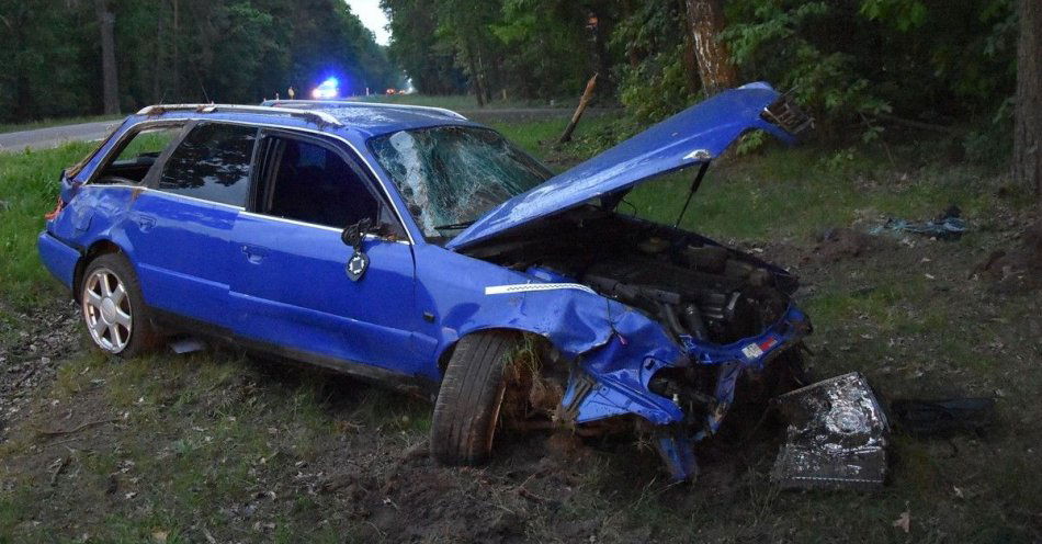 zdjęcie: Wyprzedzanie zakończone uderzeniem w drzewo / fot. KPP Radzyń Podlaski