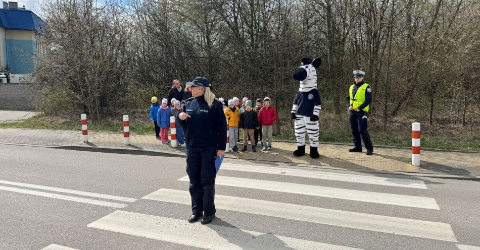 zdjęcie: Komisarz Zebra na pasach edukuje przedszkolaki w Grójcu / fot. KPP w Grójcu