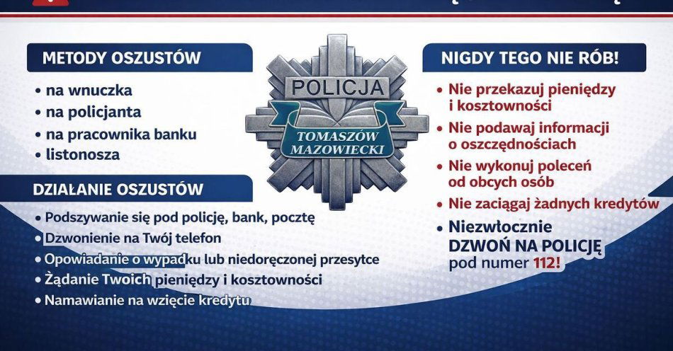 zdjęcie: Oszustwa na legendę atakują seniorów. Jak nie dać się oszukać / fot. KPP w Tomaszowie Mazowieckim