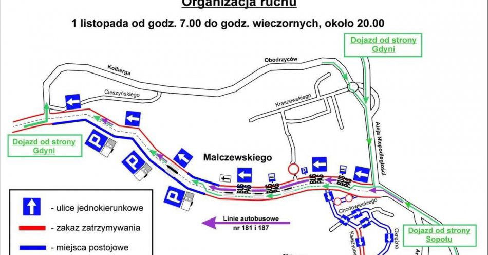 zdjęcie: Wszystkich Świętych 2023 w Sopocie - zmiana organizacji ruchu w rejonie cmentarzy / fot. KMP w Sopocie