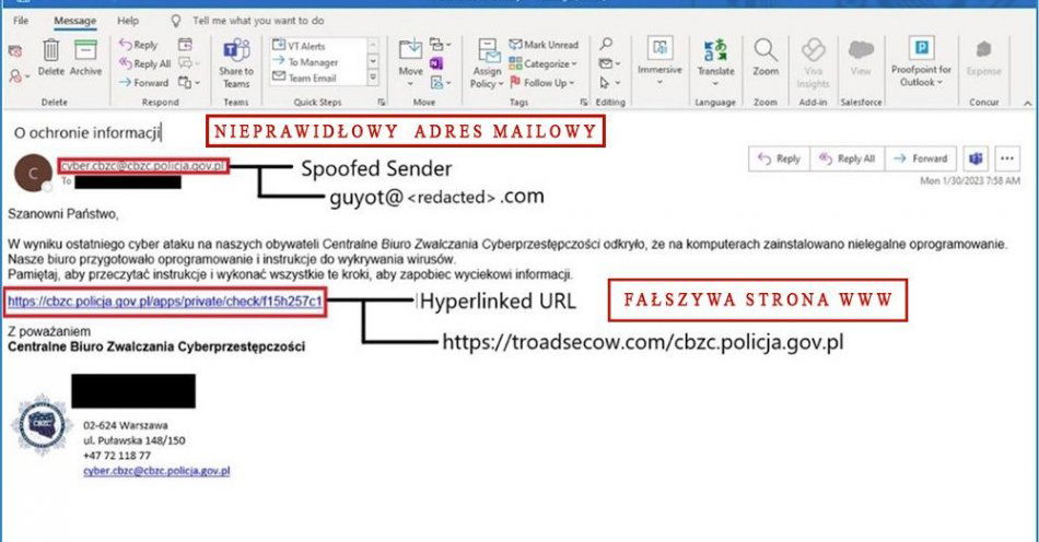 zdjęcie: Uważaj na fałszywe maile dotyczące rzekomego cyberataku! / fot. KPP w Tomaszowie Mazowieckim