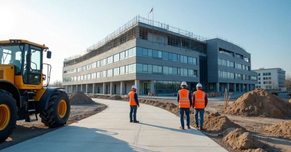 zdjęcie: Rozbudowa szpitala we Włodawie za ponad 13,5 mln zł. Ciężki sprzęt na placu budowy / Plac budowy szpitala we Włodawie, kwiecień 2026 /TMAI