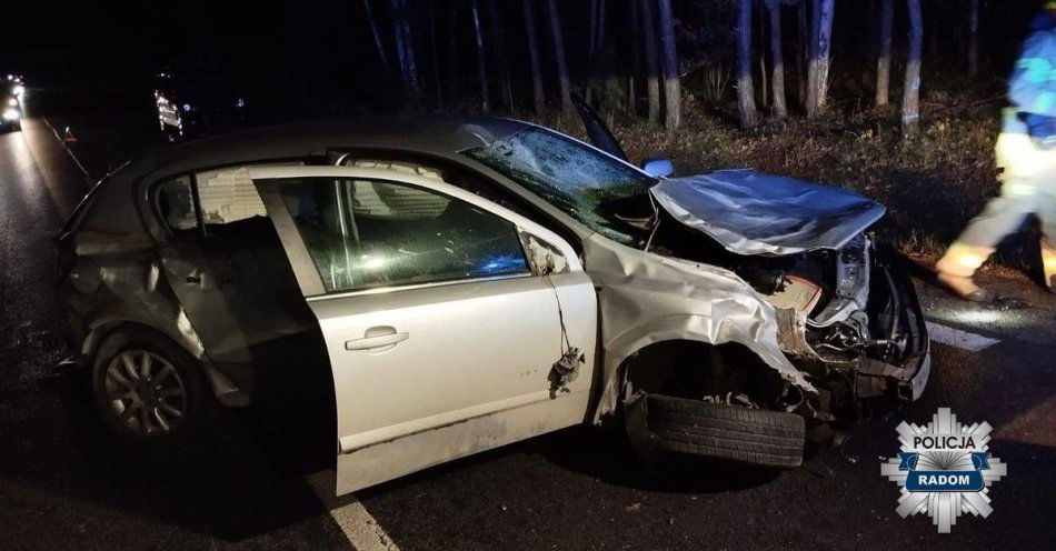 zdjęcie: Zderzenie auta z jeleniem na DK9. Dwie osoby w szpitalu / fot. KMP w Radomiu