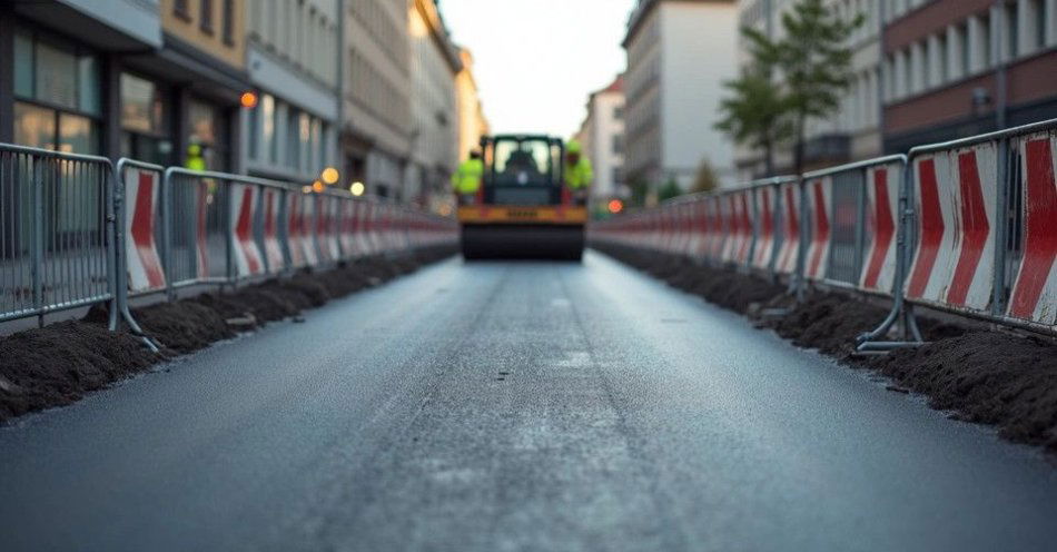 zdjęcie: Zaawansowana modernizacja ul. Wróblewskiego w Lesznie / Roboty drogowe na jednej z głównych ulic centrum miasta, teren budowy z barierami i maszynami /TMAI