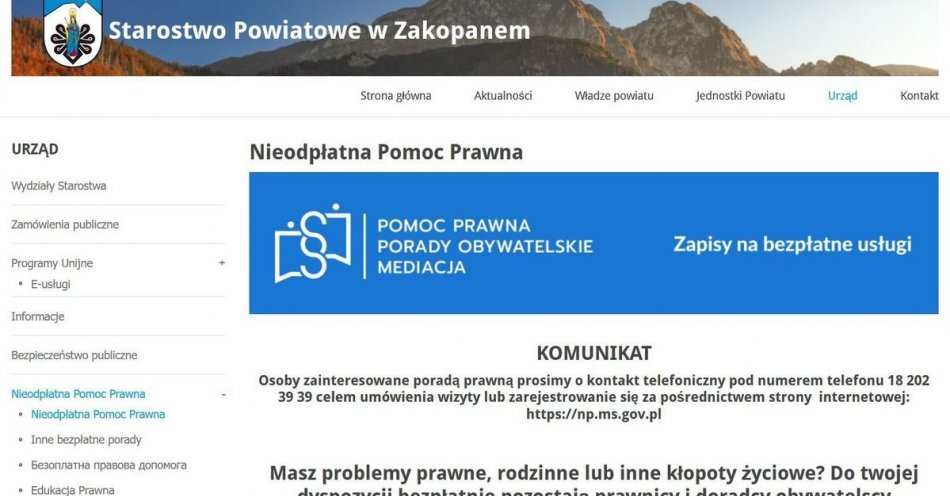 zdjęcie: Nieodpłatna pomoc prawna i poradnictwo obywatelskie / fot. KMP w Zakopanem