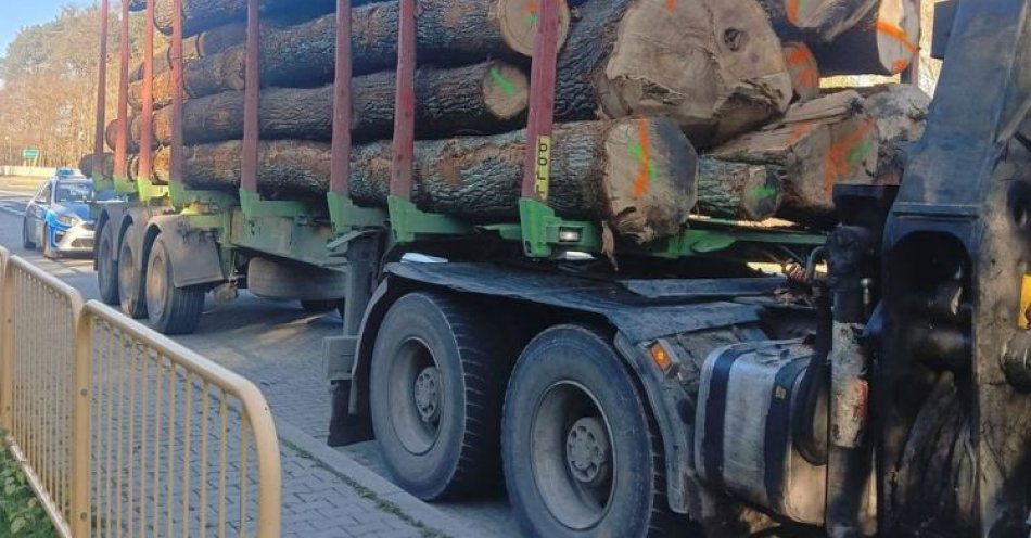 zdjęcie: Uwaga na DK9: ciężarówka z niezabezpieczonym drewnem / fot. KPP Starachowice