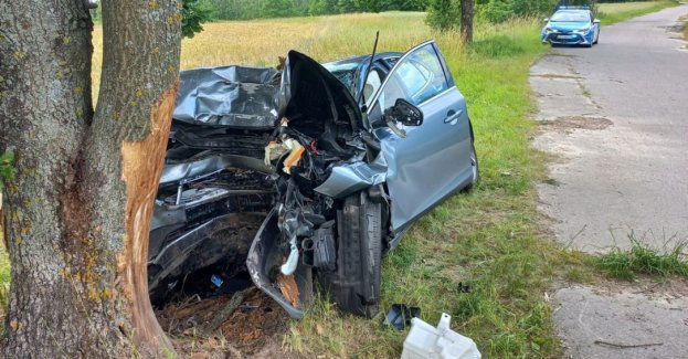 Zjechała z drogi i uderzyła w drzewo