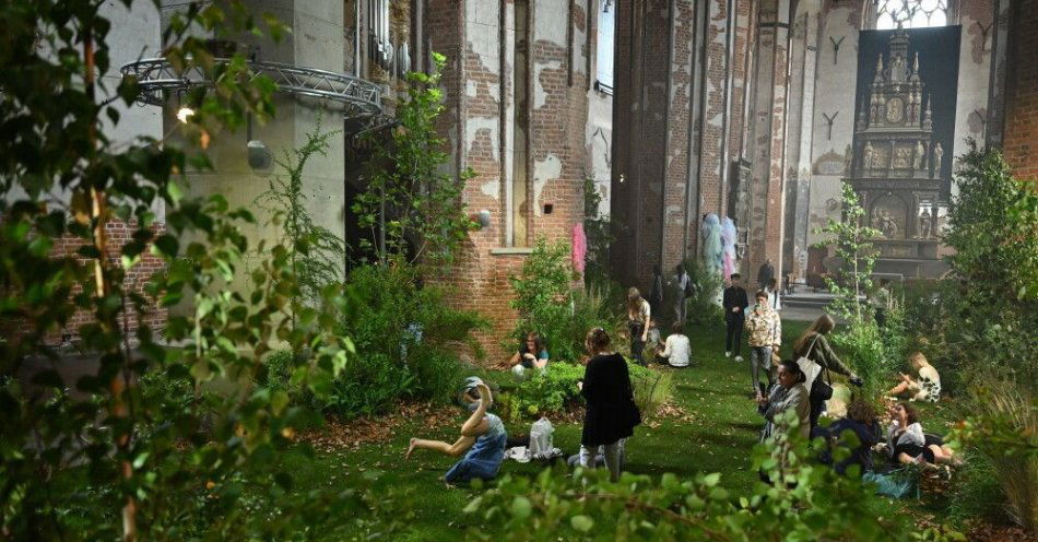 zdjęcie: Wnętrze gotyckiego zabytku wypełniło się drzewami - nowa instalacja artystyczna / fot. PAP