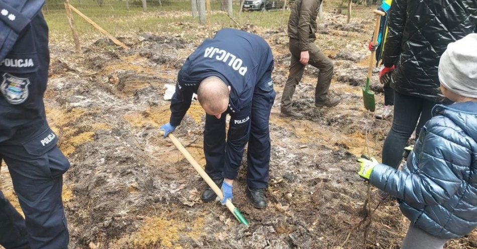 zdjęcie: Policjanci włączyli się w wiosenną akcję sadzenia lasu / fot. KPP Krosno Odrzańskie