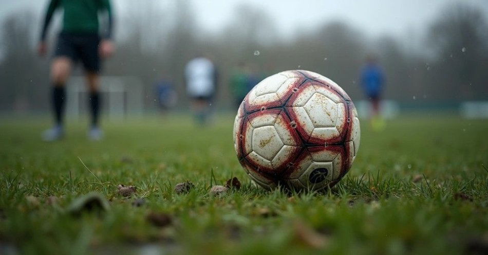 zdjęcie: Pogoń Świebodzin uległa Stilonowi Gorzów 0:3 w 23. kolejce IV ligi / Mecz piłkarski na mokrej murawie — deszczowy dzień na boisku w województwie lubuskim