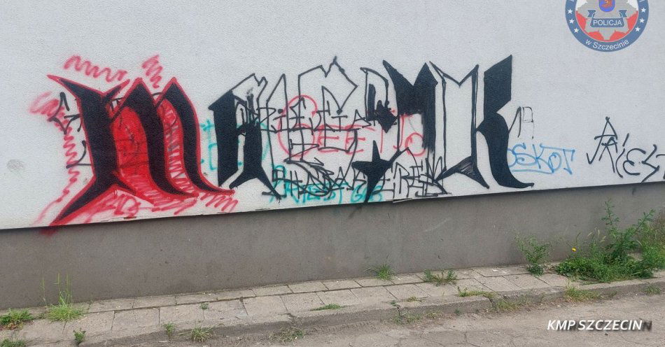 zdjęcie: Nakryci na malowaniu  graffiti zaczęli uciekać. Jeden z nich jest już w rękach policjantów / fot. KMP w Szczecinie