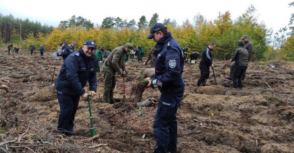 zdjęcie: Funkcjonariusze posadzili nowe sadzonki drzew / fot. KPP w Bytowie