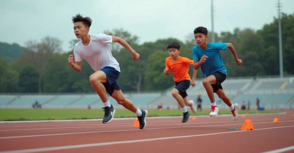 zdjęcie: Młodzi sportowcy z Brzozowa mają okazję rozwijać pasję w lekkoatletyce / Młodzi adepci lekkoatletyki podczas treningu na bieżni /TMAI