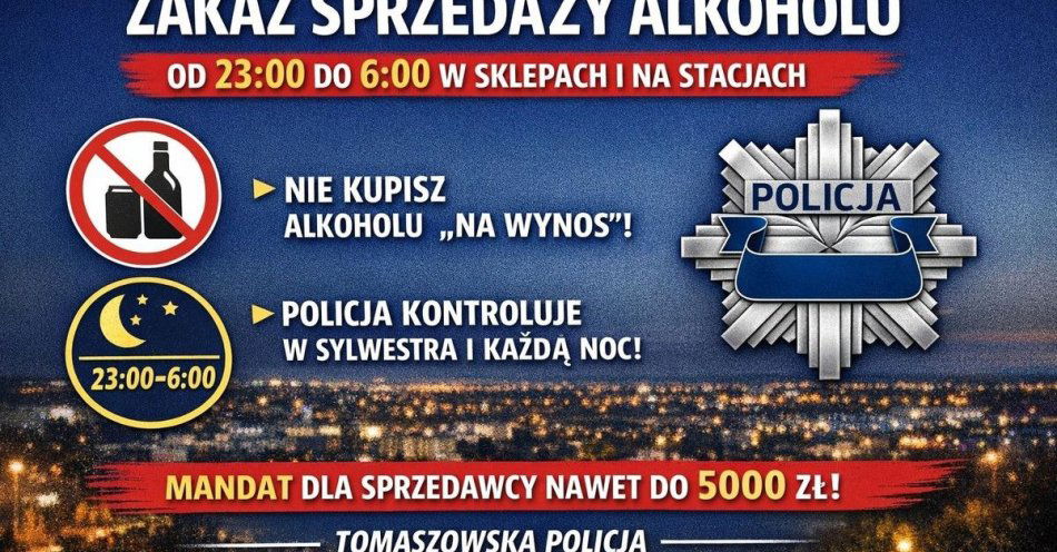 zdjęcie: Nocny zakaz sprzedaży alkoholu w Tomaszowie Mazowieckim od 1 stycznia / fot. KPP w Tomaszowie Mazowieckim