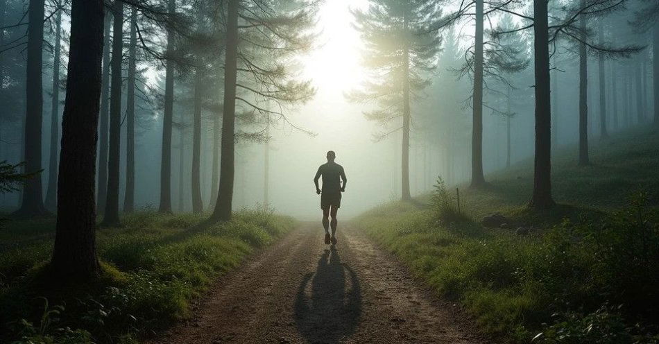 zdjęcie: Beskidy to biegowe Eldorado. Trasy wokół Bielska-Białej / Biegacz na leśnej ścieżce górskiej, widok na Beskidy /TMAI