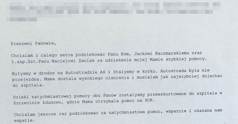 zdjęcie: Z zakorkowanej drogi prosto do szpitala w policyjnej eskorcie / fot. KMP w Szczecinie