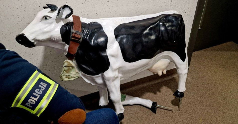zdjęcie: Po pijaku ukradł figurę krowy z firmy w Kaliszu / fot. KMP w Kaliszu