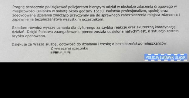 Podziękowania dla lwóweckich policjantów po zdarzeniu w Bielance