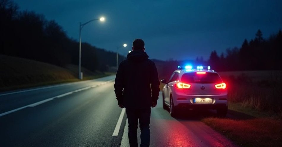 zdjęcie: Mandat i odblask dla pieszego idącego nocą środkiem DK59 / TM/ przykładowa ilustracja