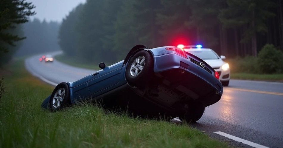 zdjęcie: Dachowanie Opla po ucieczce przed sarną na trasie Czastary Sokolniki / TM/ przykładowa ilustracja