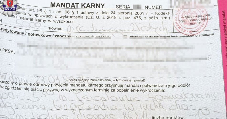 zdjęcie: Wysoki mandat za spowodowanie kolizji / fot. KMP Zamość