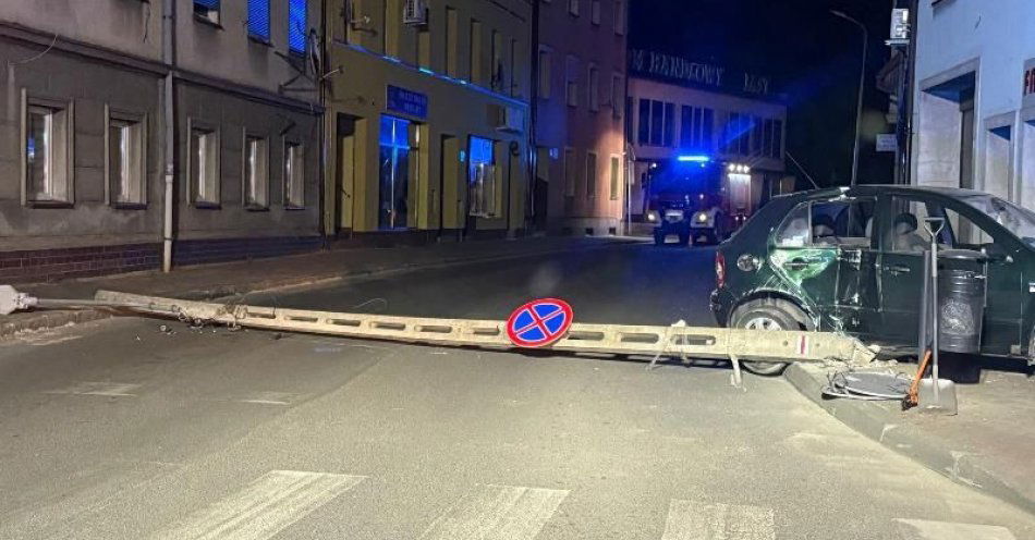zdjęcie: 17-latek kierując bez prawa jazdy osobową Skodą uderzył w przydrożny słup energetyczny - młodzieniec miał w organizmie prawie dwa promile alkoholu / fot. KPP w Miliczu